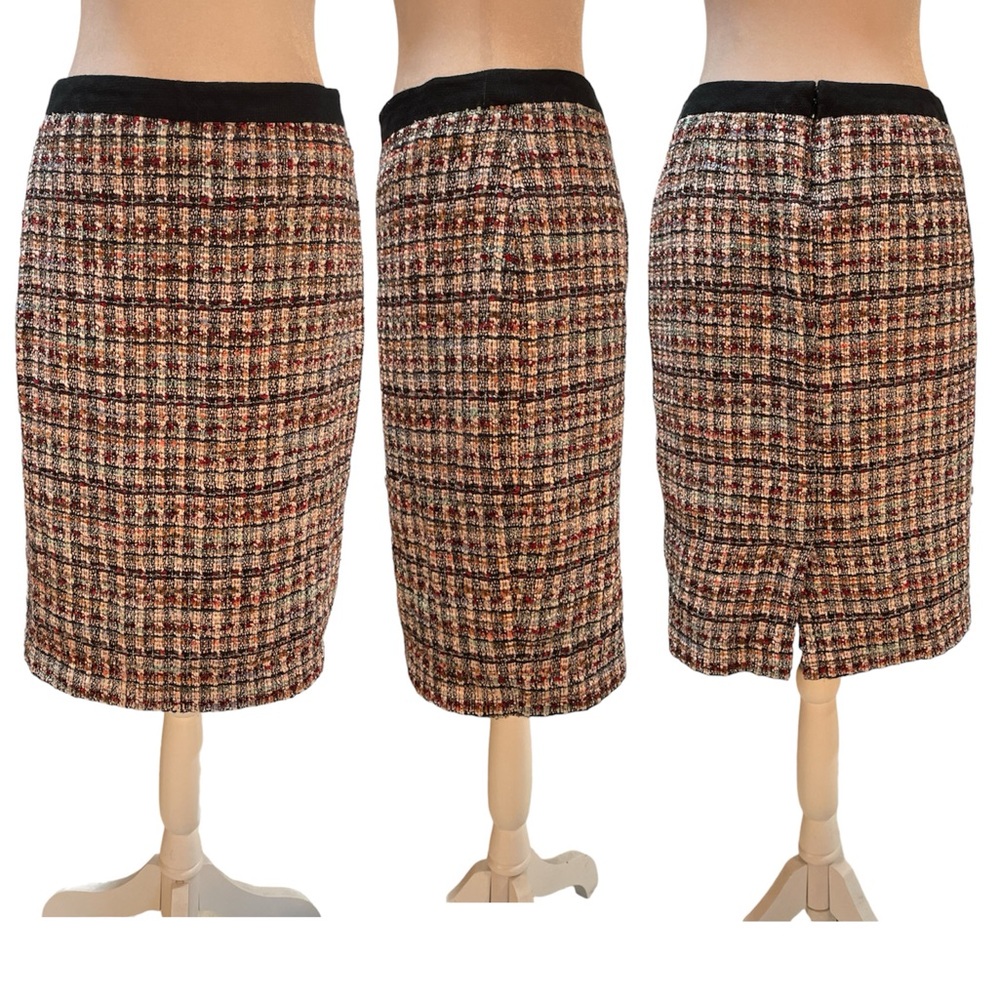 Talbots Multicolor with Silver Sparkling Tweed Knee Length Zip Back Skirt Size 2